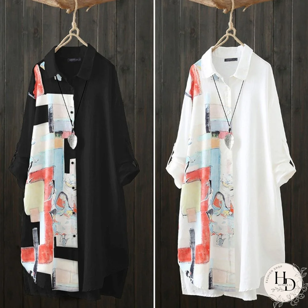 ZANZEA Women Autumn Long Sleeve Vintage Long Tops Loose Shirts Dress Irregualr Chiffon Blouse