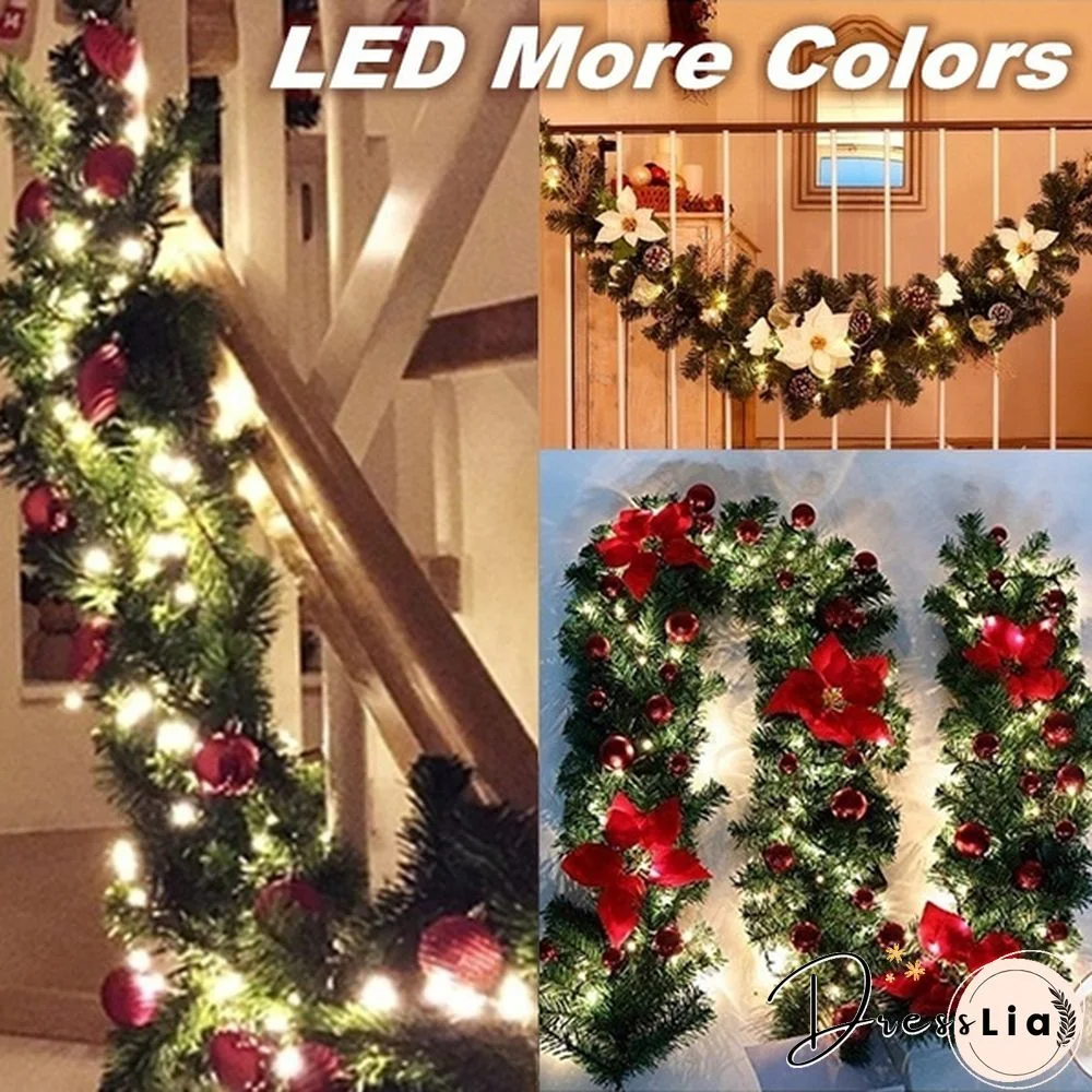 4 Colors 2.7M Christmas Decorations Garland Decoration Rattan Lights Wreath Decorated Mantel Fireplace Stairs Wall Door Pine Xmas Tree LED Light Up Decor