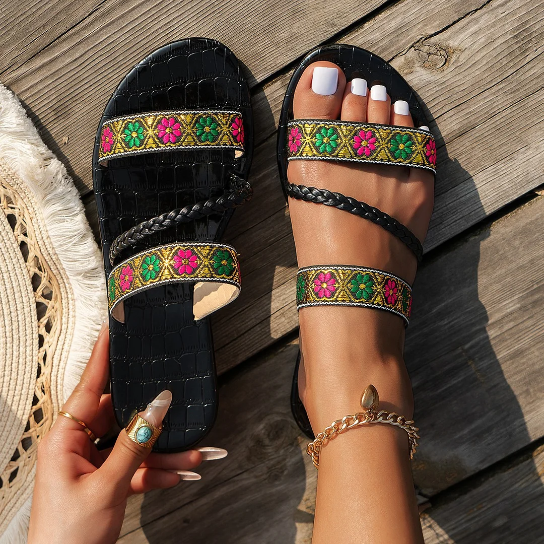 Tanguoant Tanguoant Slippers Female 2024 Summer Light Wear National Wind Embroidery Fashion Leisure Large Size Sandals