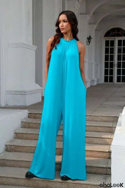 Double Take Full Size Tie Back Cutout Sleeveless Jumpsuit