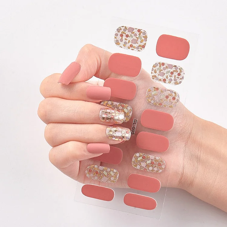 16 Tips/Sheet Solid And Patterned Nails Self Adhesive Nail Sticker Nails Sticker Designer Nail Sticker set Nailart Sticker