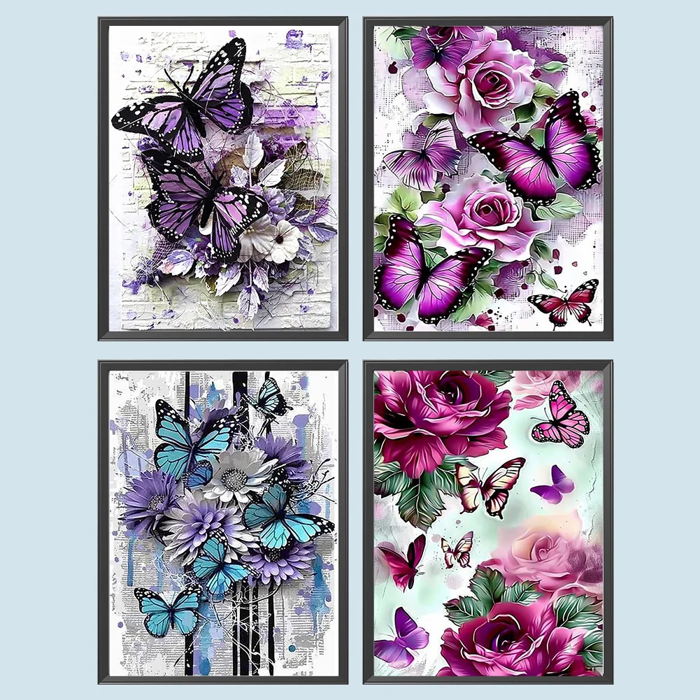 4pcs Diamond Painting - Full Round Drill - Butterfly(Canvas|30*40cm)
