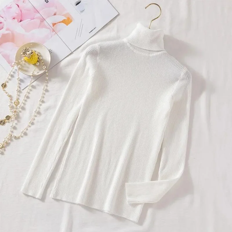 Zoki Pullovers Women Turtleneck Sweaters Fashion Spring Long Sleeve Female Jumper Autumn Korean Basic Top Soft Knitted Sweater