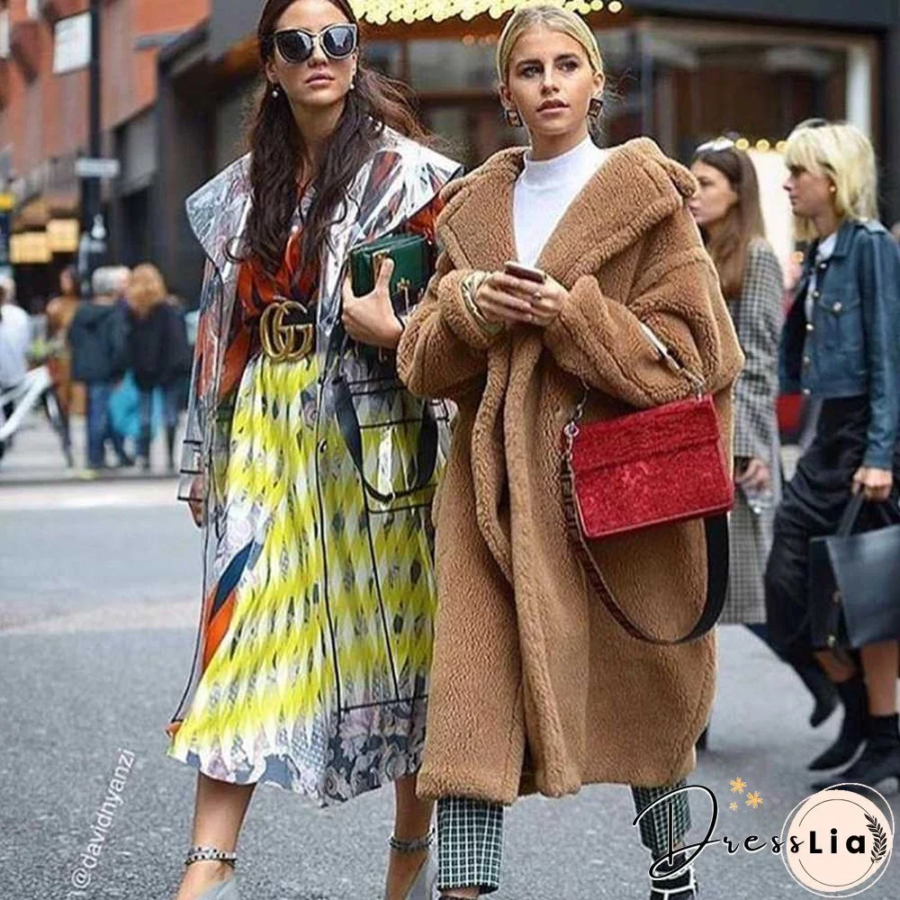 Long Faux Fur Camel Teddy Coat Maxi Jackets