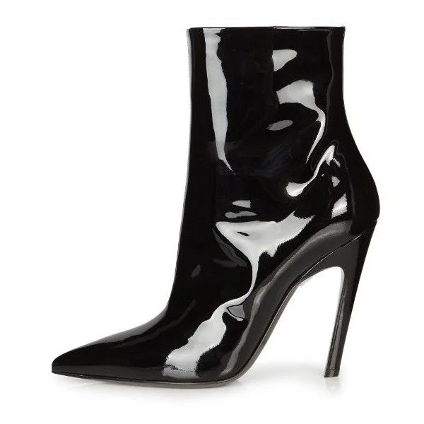 Cat Woman Stiletto Boots Patent Leather Pointy Toe Booties |FSJ Shoes