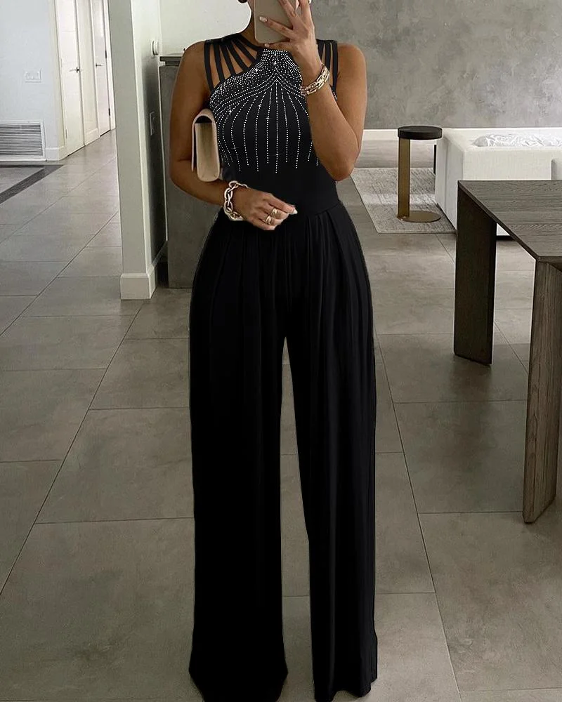 Studded Cutout Ruched Wide Leg Jumpsuit