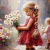 Peinture &agrave; l'huile Daisy Girl-Peinture Diamant Ronde Compl&egrave;te-40*40CM