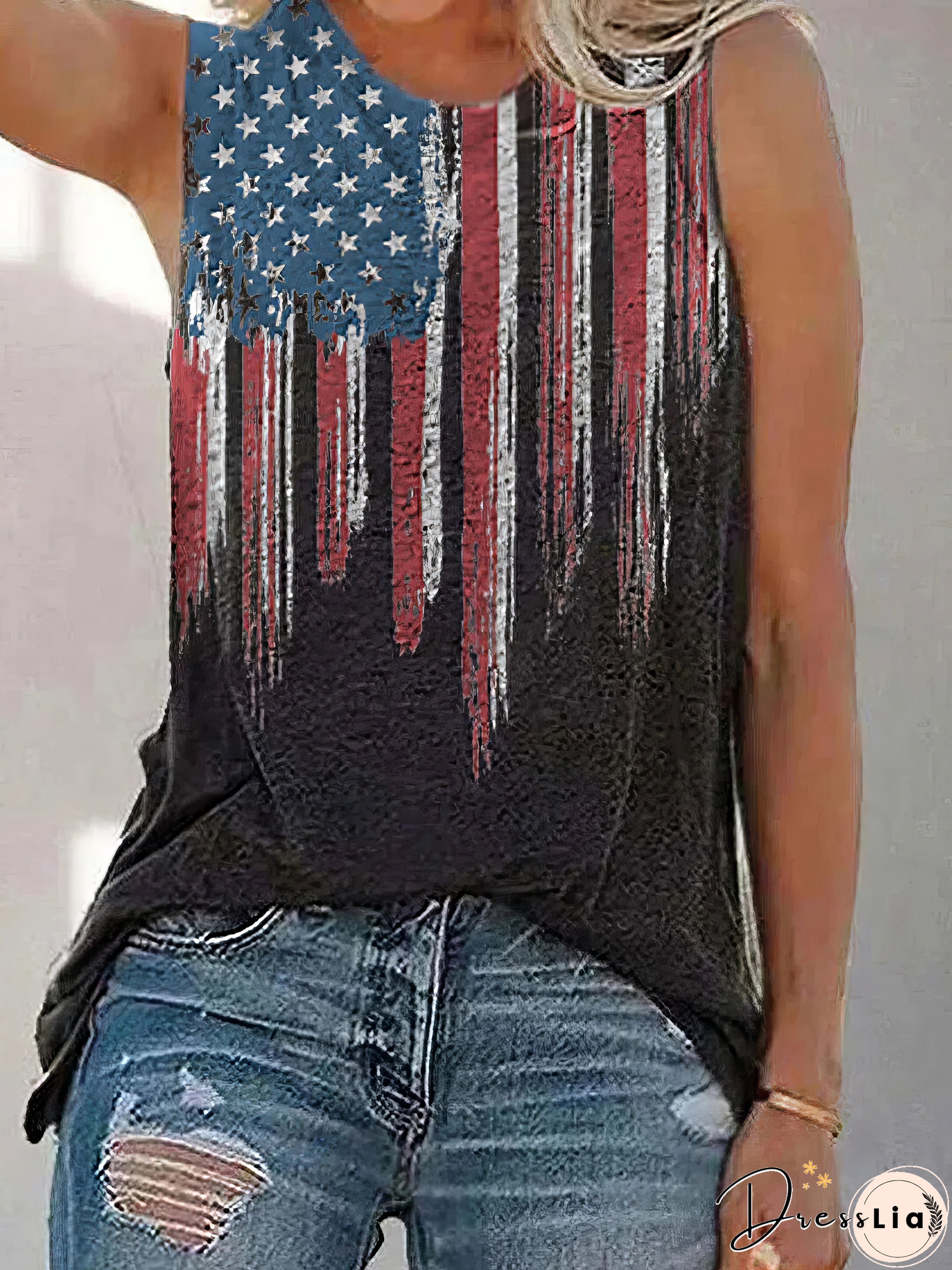 Printed Round Neck Slim Tank Top