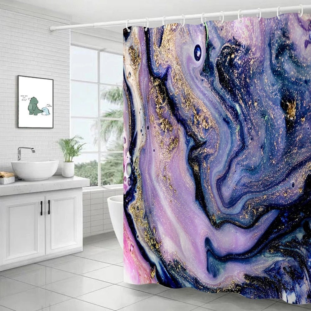 Polyester Abstract Marble Shower Curtain 3D Stripe Printing Colorful Bathroom Curtains Waterproof Fabric Bath Curtain Decor