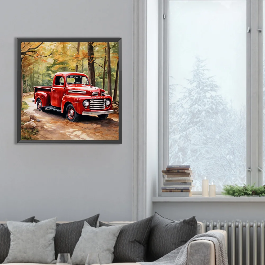 Diamond Painting - Full Round Drill - Forest Red Car(Canvas|30*30cm)