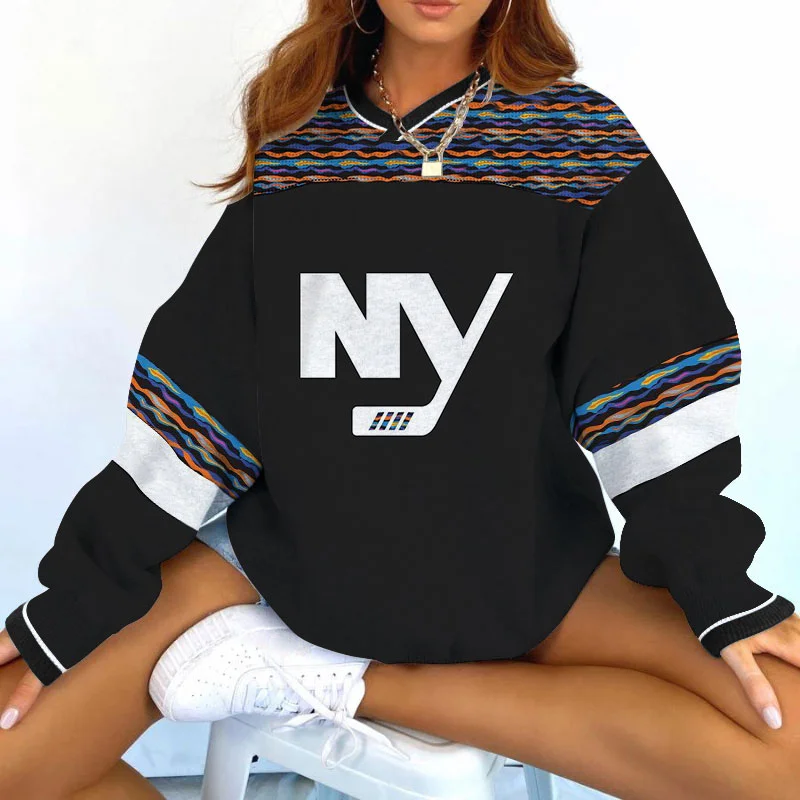 Women's Logo Printing Fashion Pullover Black Sweatshirt 