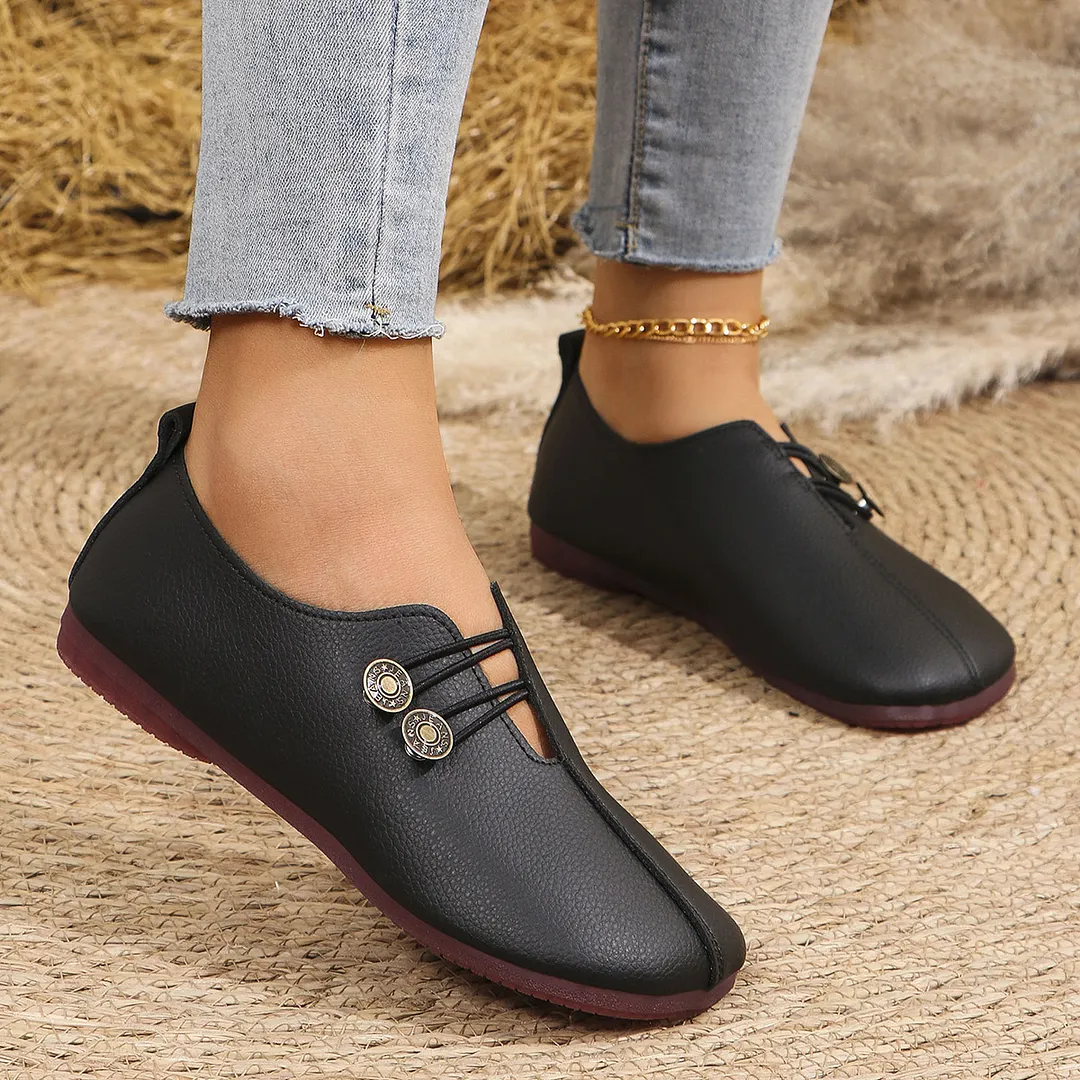 Breakj Breakj Summer And Autumn New Soft Leather Flat Soles Women's Round Head Shallow One-Foot Pedal Large Size Women's Shoes