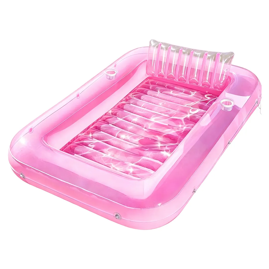 PVC Water Leisure Inflatable Floating Lounger with Cup Holders Inflatable Tanning Pool Lounger Float Convenience Portable for Relaxing Swimming Beach Lake