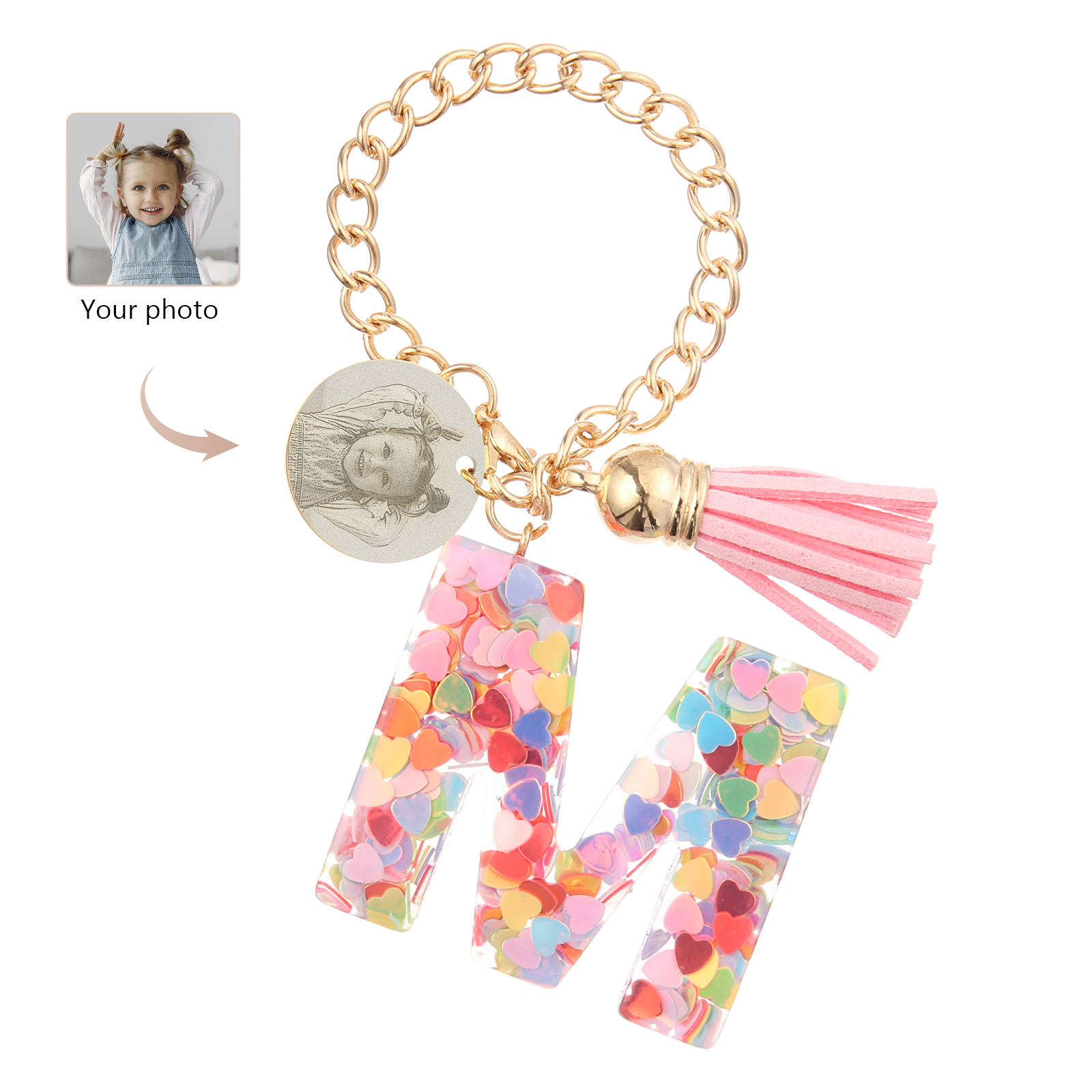 Personalised 26 Letters Pendant Custom 1 Photo Hanging Ornament Back-to-School Gift for Girls-Jessemade AU