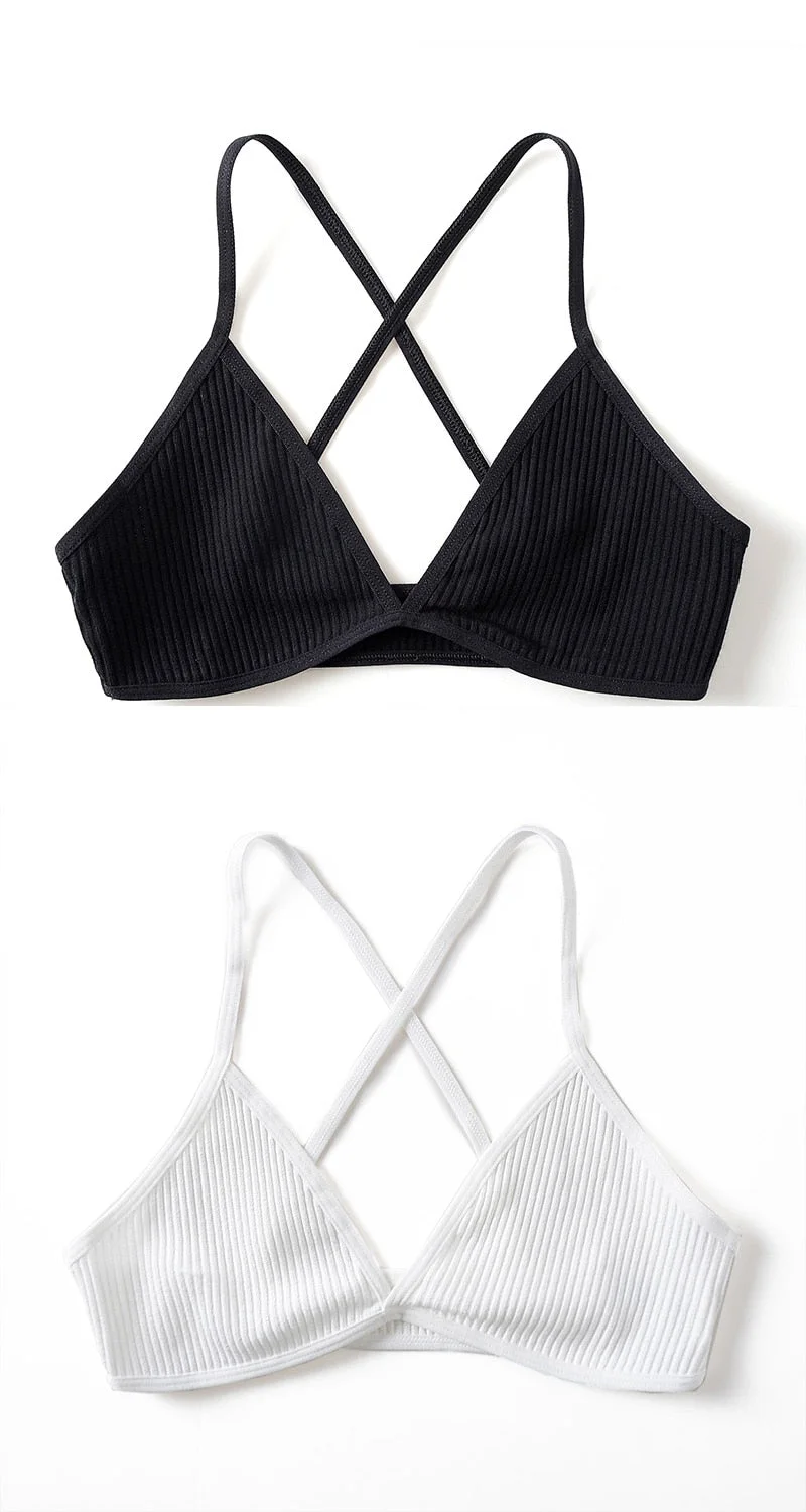 2 PCS Comfort Cotton Bra For Women French Style Bralette Deep V Triangle Cup Bralet Underwear Wireless Lingerie Push Up Bras