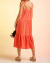 Lace-up Sling Dress Candy Color Stitching Solid Color Midi Dress