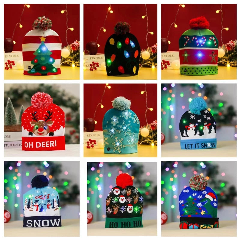 Christmas Decoration Knitted Christmas Hat LED Light Cap Adult And Children Cartoon Glowing Christmas Hat Christmas Hat For The Elderly