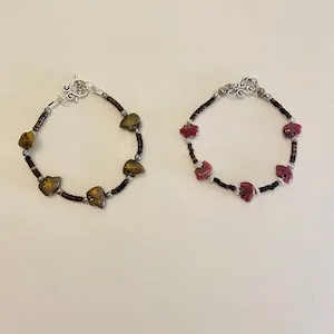 pornhint Pornhint Zuni Fetish Carved Animal Bears Beaded Bracelets made with Leopard Jasper, Rhodonite, Black Penshell beads.