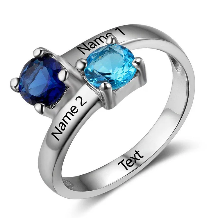 Personalized Promise Ring with 2 Birthstones Engraved 2 Names Valentines Day Gifts For Her
