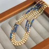 Natural Blue Stones & Golden Beads Necklace