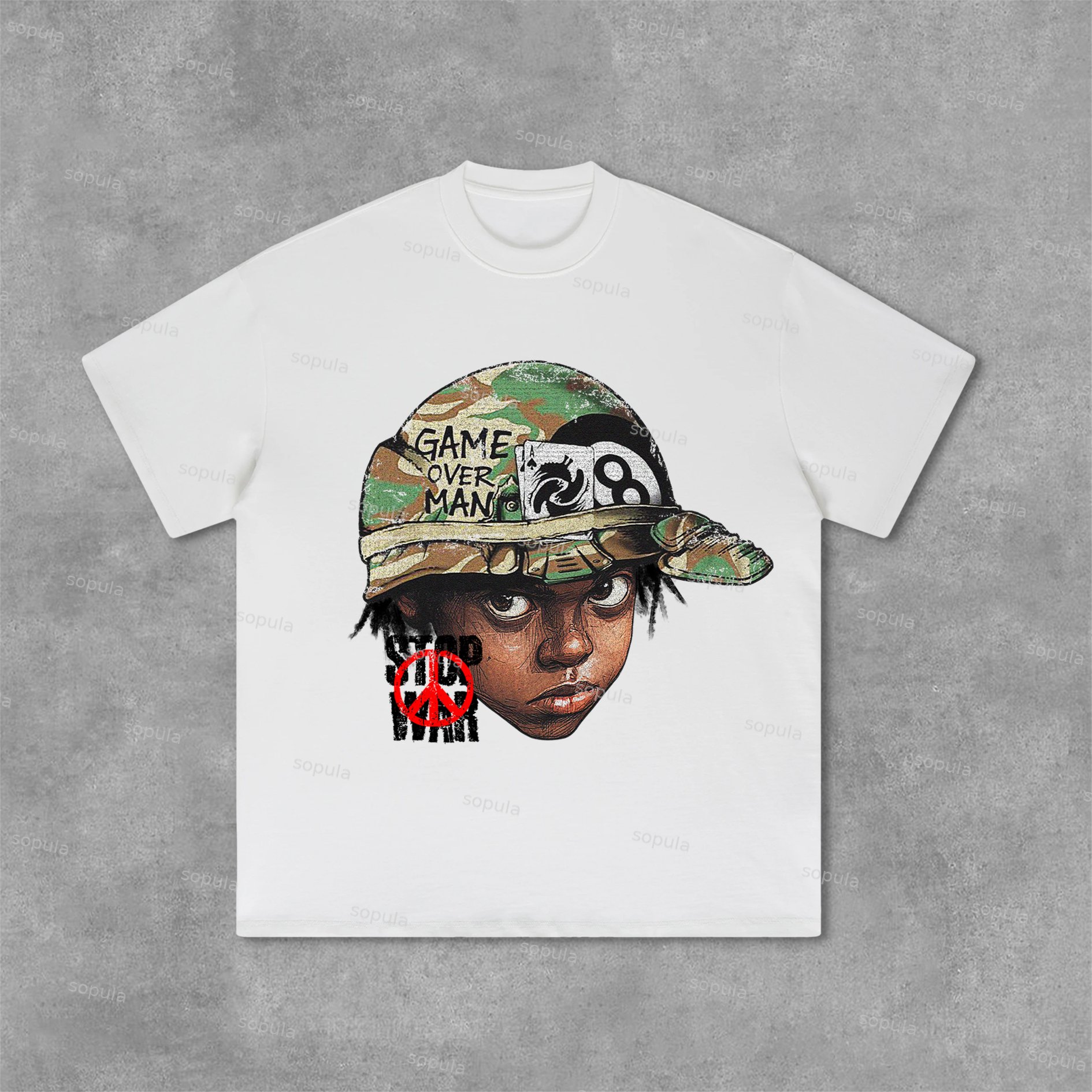 Sopula Flame Boy Stop War Graphic Print Casual Cotton T-Shirt - SOPULA