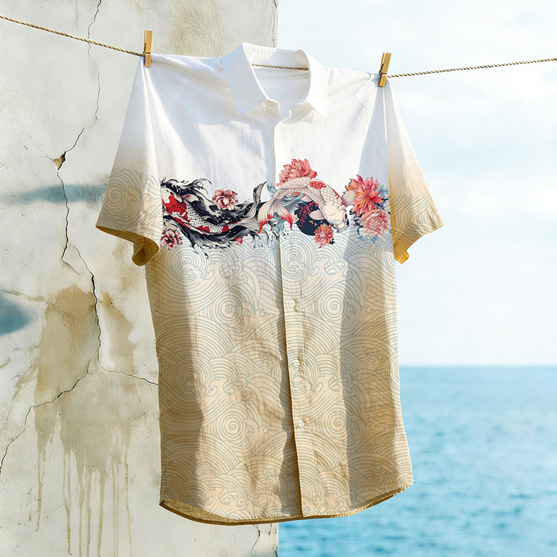 Men's Gradient Color Vacation Print Shirt elevenforest