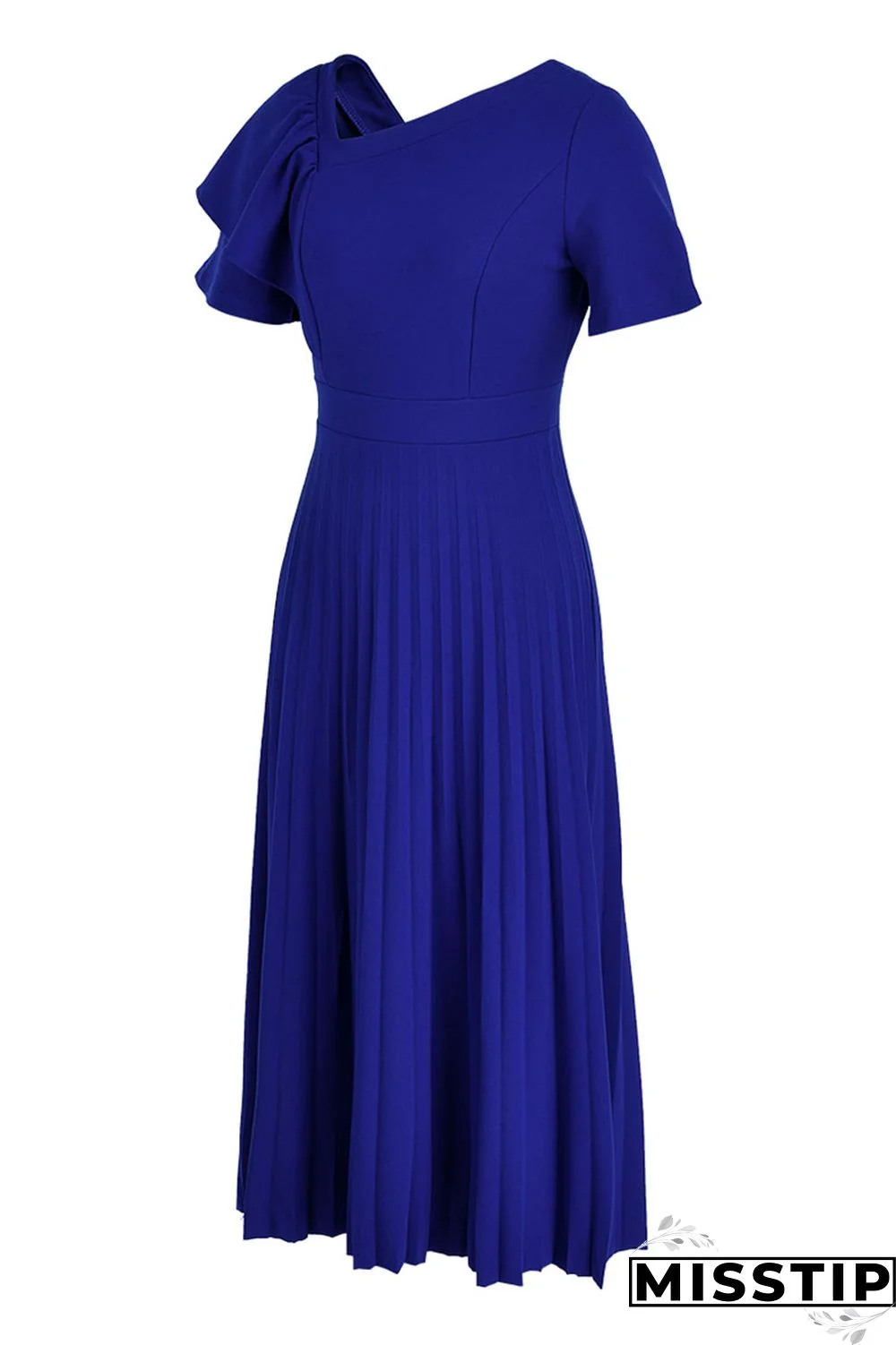 Green Casual Solid Patchwork Flounce Fold Asymmetrical Collar Straight Dresses