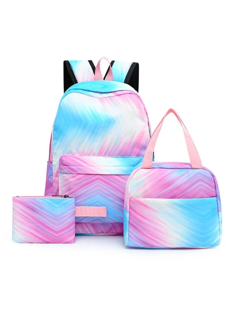 Tie Dye Ink Backpack Student School Bookbag Lunch Box for Teens (Purple)