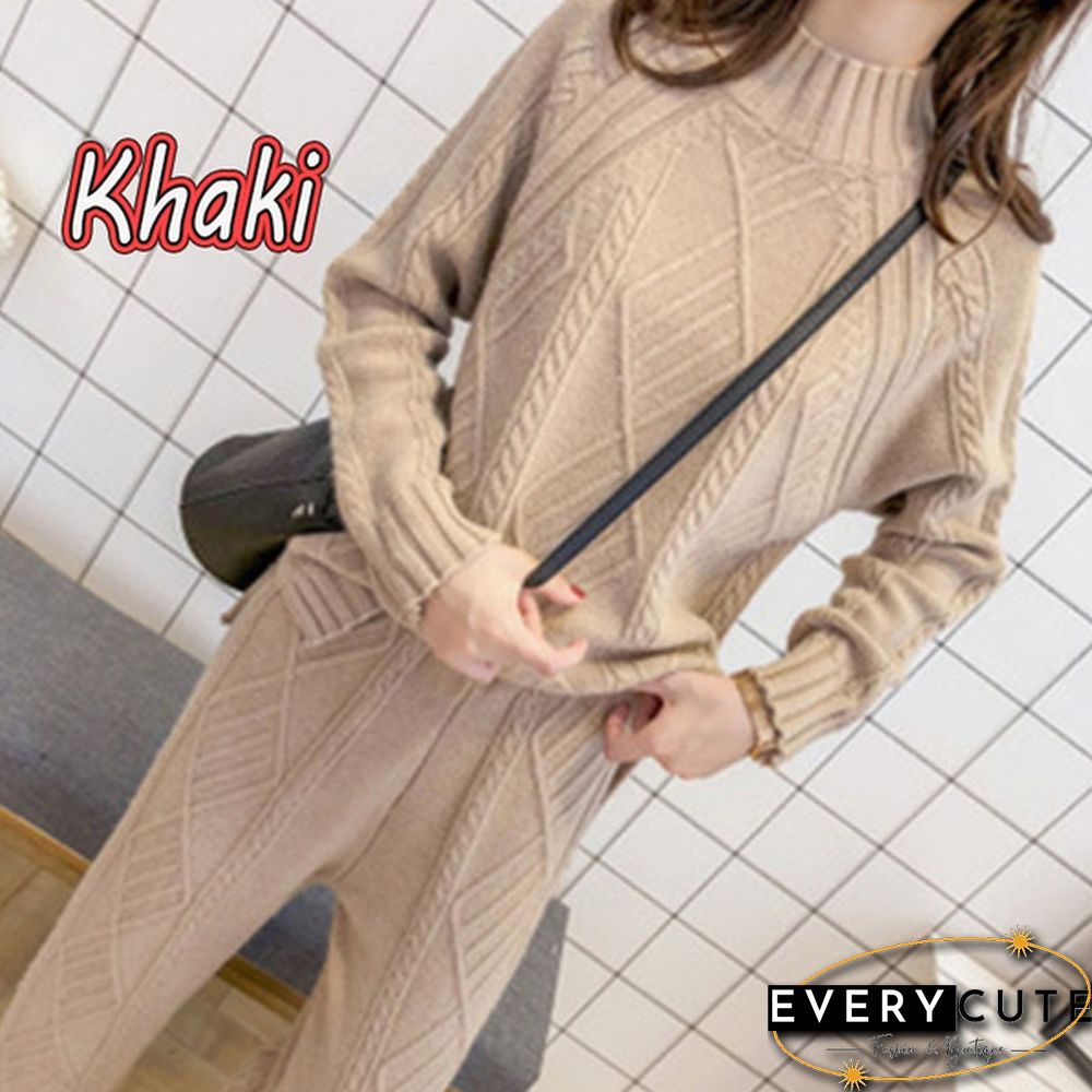 Women Two Piece Outfits Autumn New Fashion Temperament Commuter Suit Thick Sweater Pants Women Retro Knit Elegant 2 Sets
