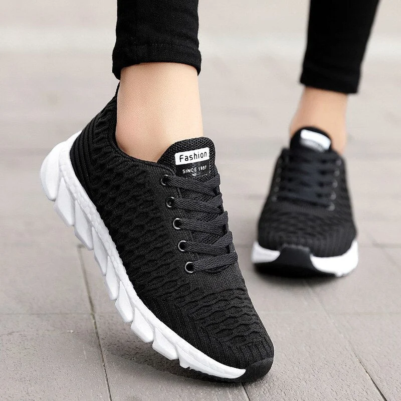 KAMUCC Plus Size 42 Breathable Mesh Platform Sneakers Women Slip on Soft Ladies Casual Running Shoes Woman Knit Sock Shoes Flats 530
