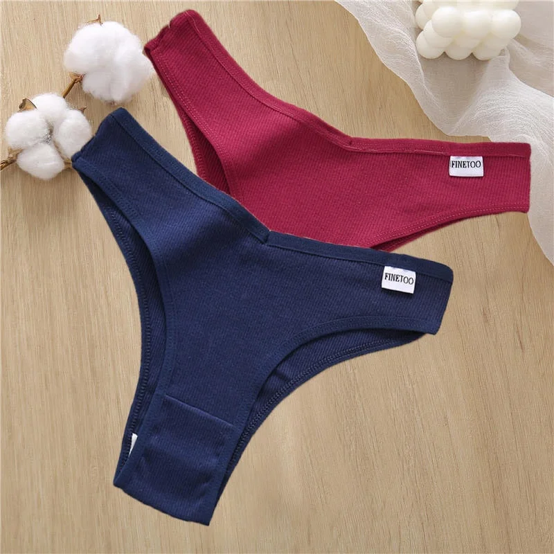 2PCS/Set Sexy Lingerie Cotton Panties Women Underwear Briefs Female Underpants Pantys Tangas Thong Panties Bikini Solid Color