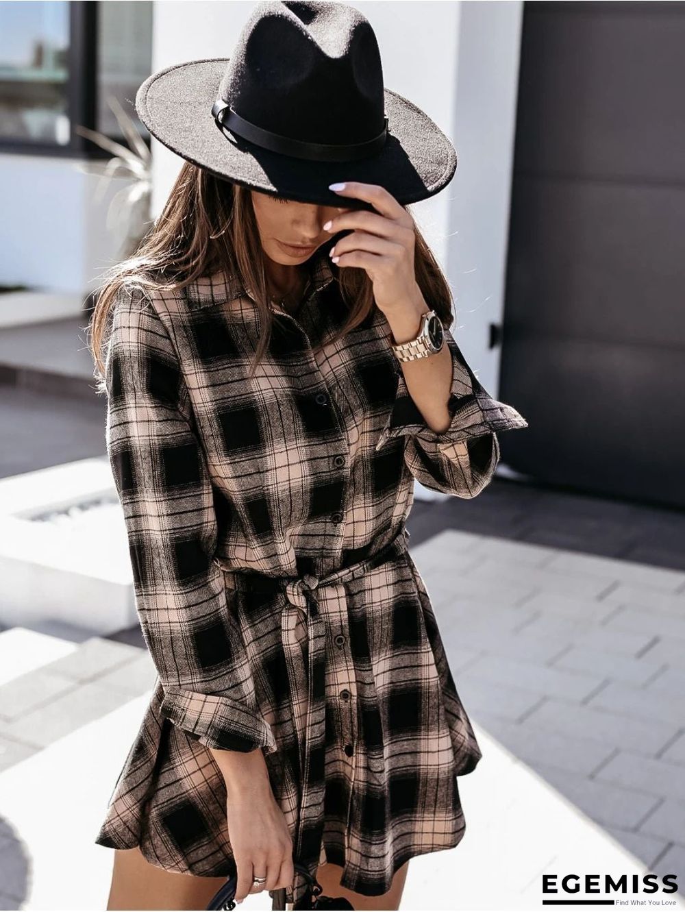 Autumn and Winter Fashion Sexy Printed Shirt Plaid Dress Skirt | EGEMISS