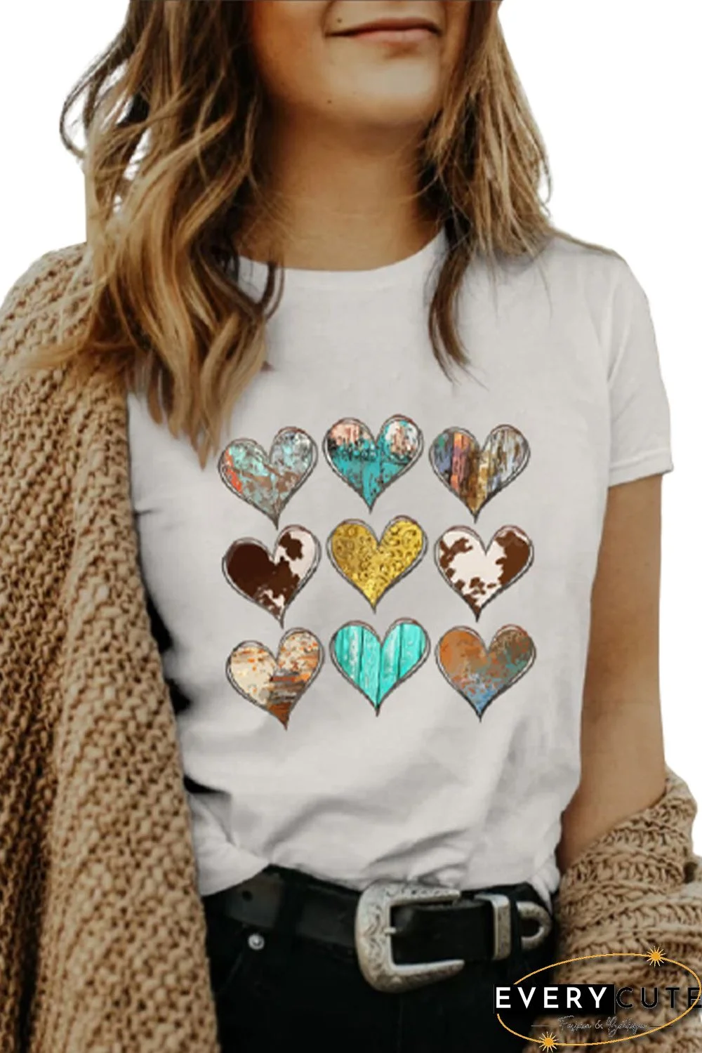 Graphic Heart Shaped Print Short Sleeve Tee Top