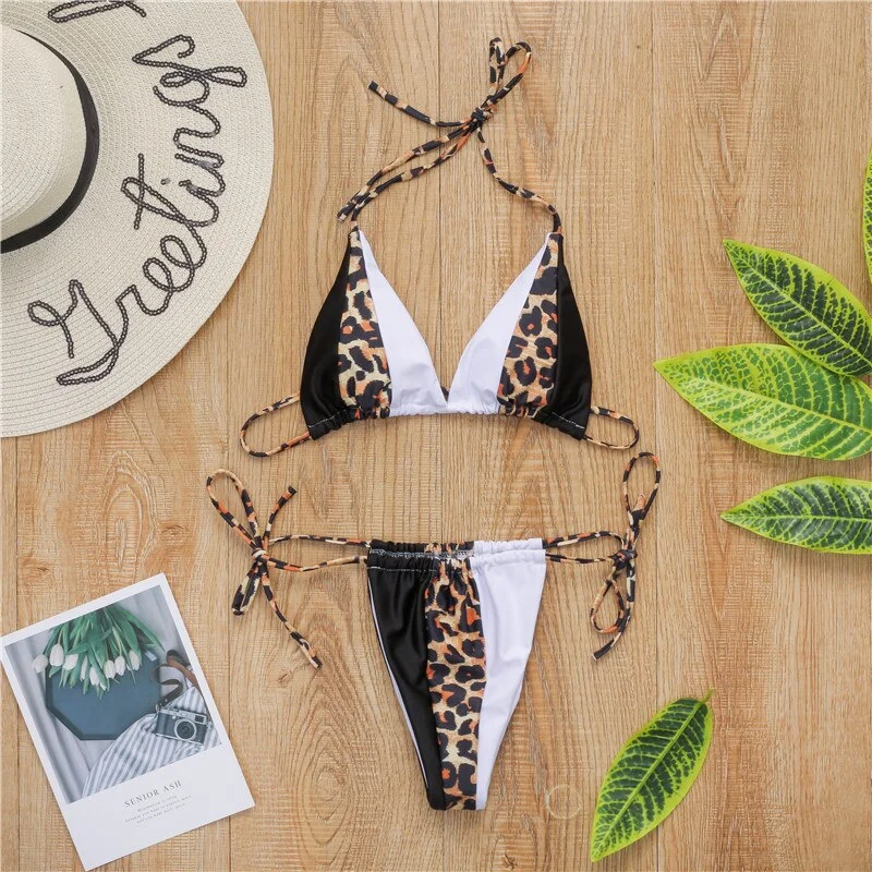Peachtan Halter Leopard Bikini 2020 Ladies Swimwear Women Sexy Swimsuit Female Bathing Suit Summer Beach Wear Micro Bikini Set