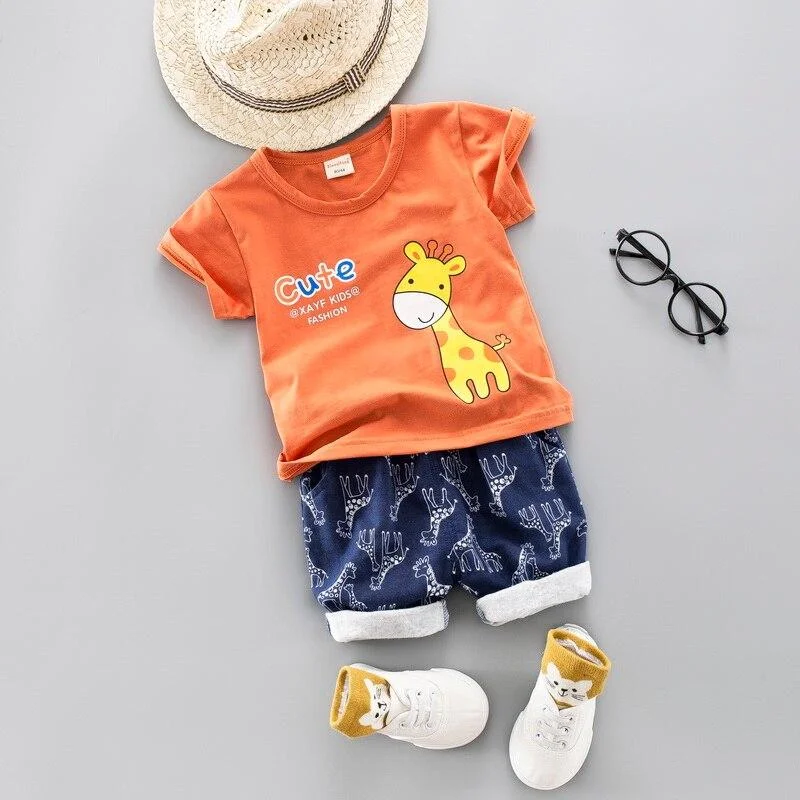 Cartoon Boys Girls Clothes Summer 2021 Short-sleeved T-shirt with Shorts Set Cotton Two-piece Suits Toddler Girl Clothes