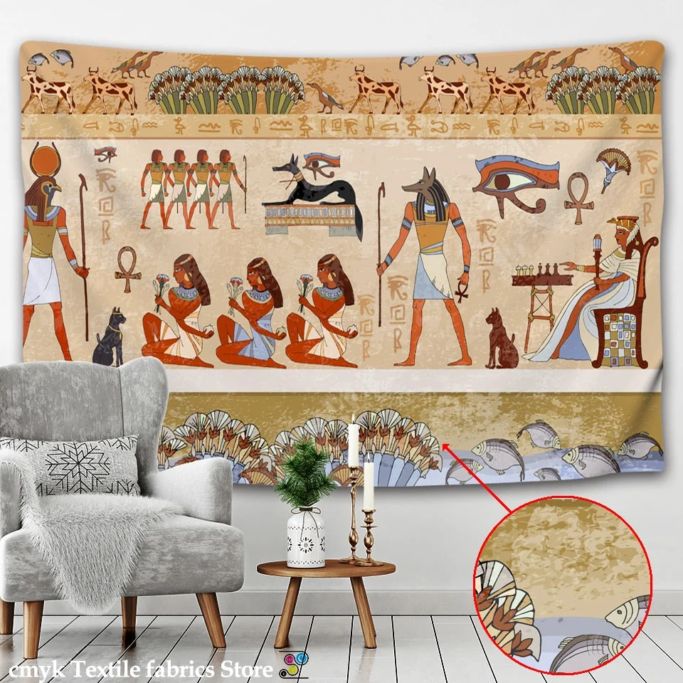 Yellow Ancient Egypt Tapestry Wall Hanging Old Culture Printed Hippie Egyptian Tapestries Wall Cloth Home Decor Vintage Tapestry