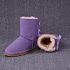 Women's Leather Flat Heel Bowknot Lining Faux FurSnow Boots