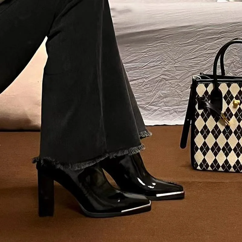 Colourp Colourp Women In 2024 New Autumn And Winter Ken Beans With The Same Patent Leather Thick With Versatile Advanced Sense Thin Boots Short Tube Women's Single Boots