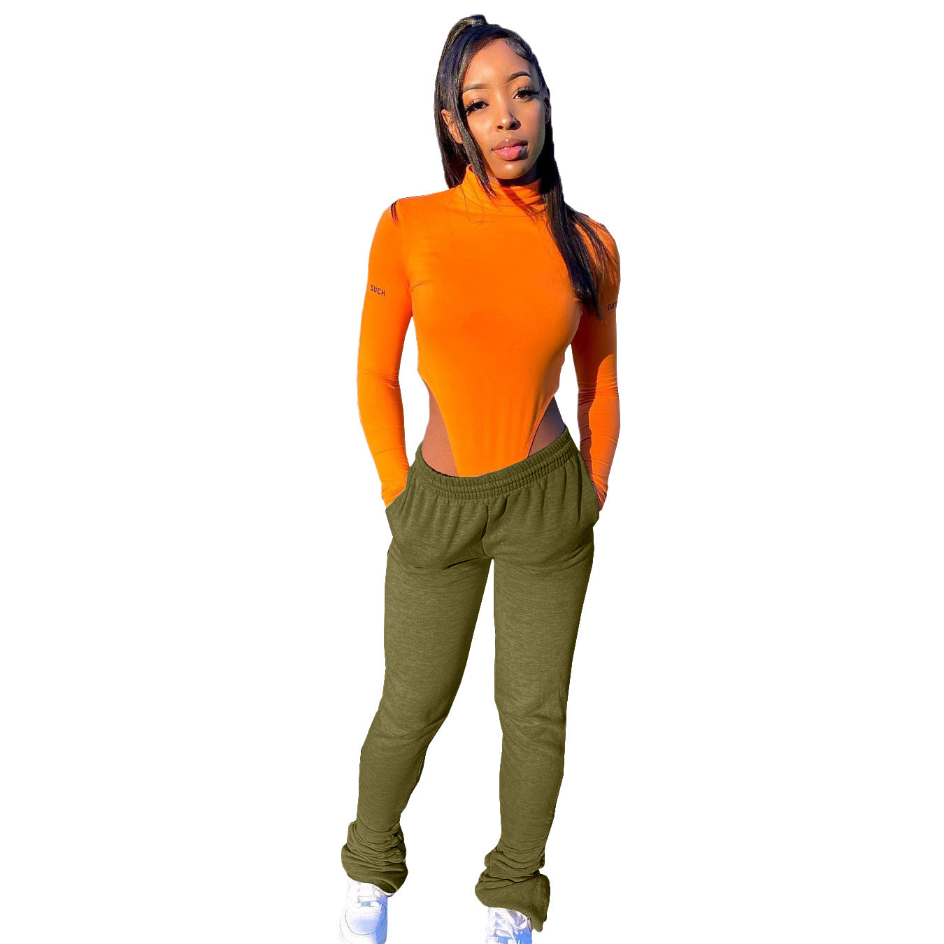 Popular  Women Clothing Brushed Hoody Fabric Sports Casual Stacked Pants Stacked Pants