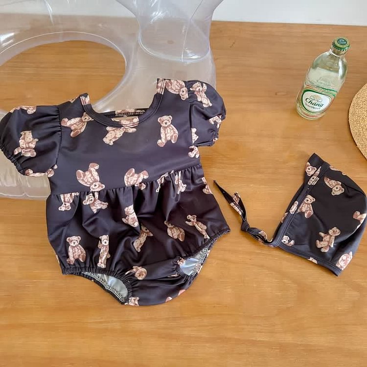 Baby Bear Backless Swimsuit with Hat