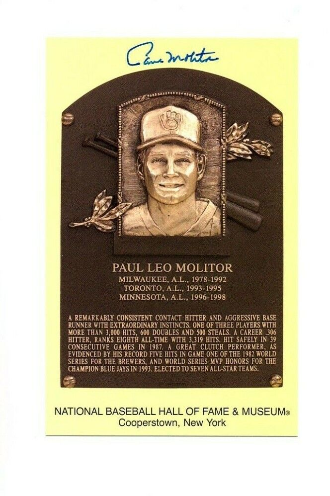 Paul Molitor Signed Auto Hall Of Fame Postcard Brewers Blue Jays Twins HOF