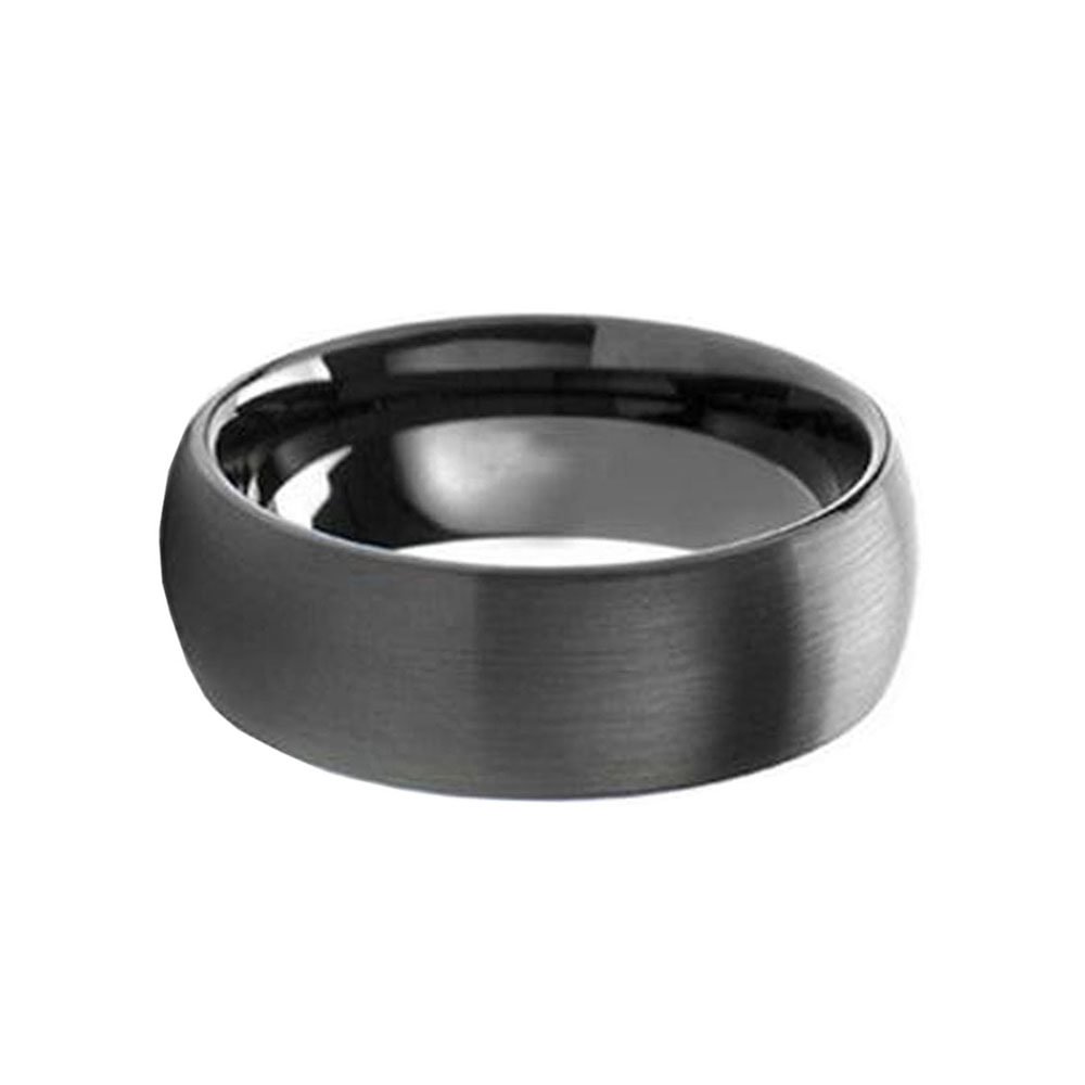 8MM Black Brushed Domed Tungsten Carbide For Men Wedding Band Comfort Fit