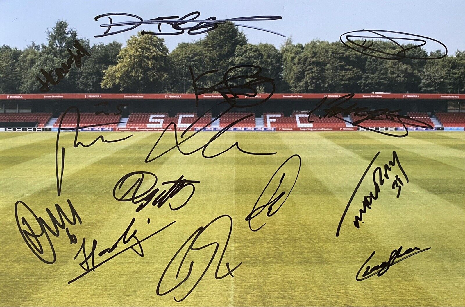 Salford City 12x8 Photo Poster painting Signed By 2020/21 Squad Inc Touray & Lowe - Exact Proof