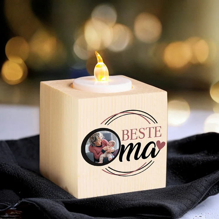 Kettenmachen Holz Kompliment Kerzenhalter Personalisierter Foto 1 bedruckte Seite-Beste Oma-Geschenk für Großmutter
