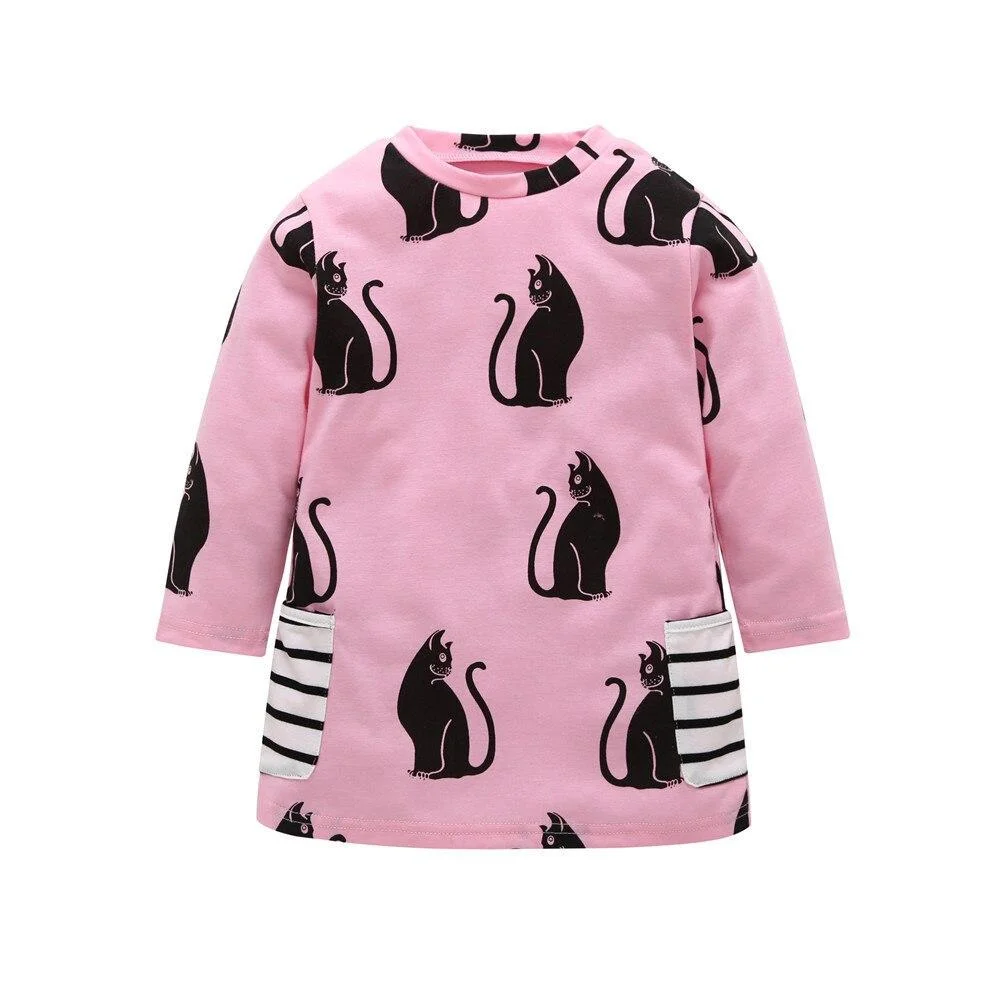 2021 Kids Girl Dress Summer Children Clothes Toddler Cotton Long Sleeve Dresses Baby Stripe Birthday Princess Dress Outfits