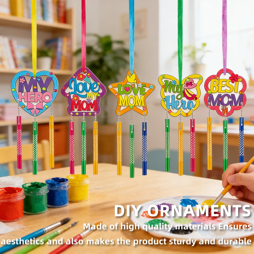 Mothers Day DIY Oil Painting Wind Chimes Wood  Chime Ornament Drawing Spring Craft Pendants for Beginners Adults Gift Home Wall Decor (Wind Chimes A)