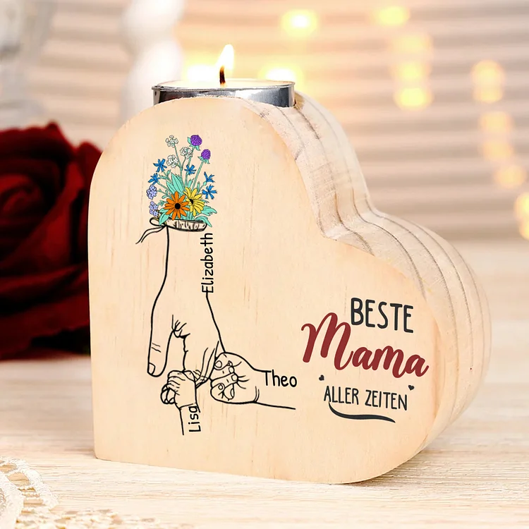 Kettenmachen Personalisierte 2-7 Namen Herzform Kerzenhalter-Beste Mama aller Zeiten-Geschenk für Mutter