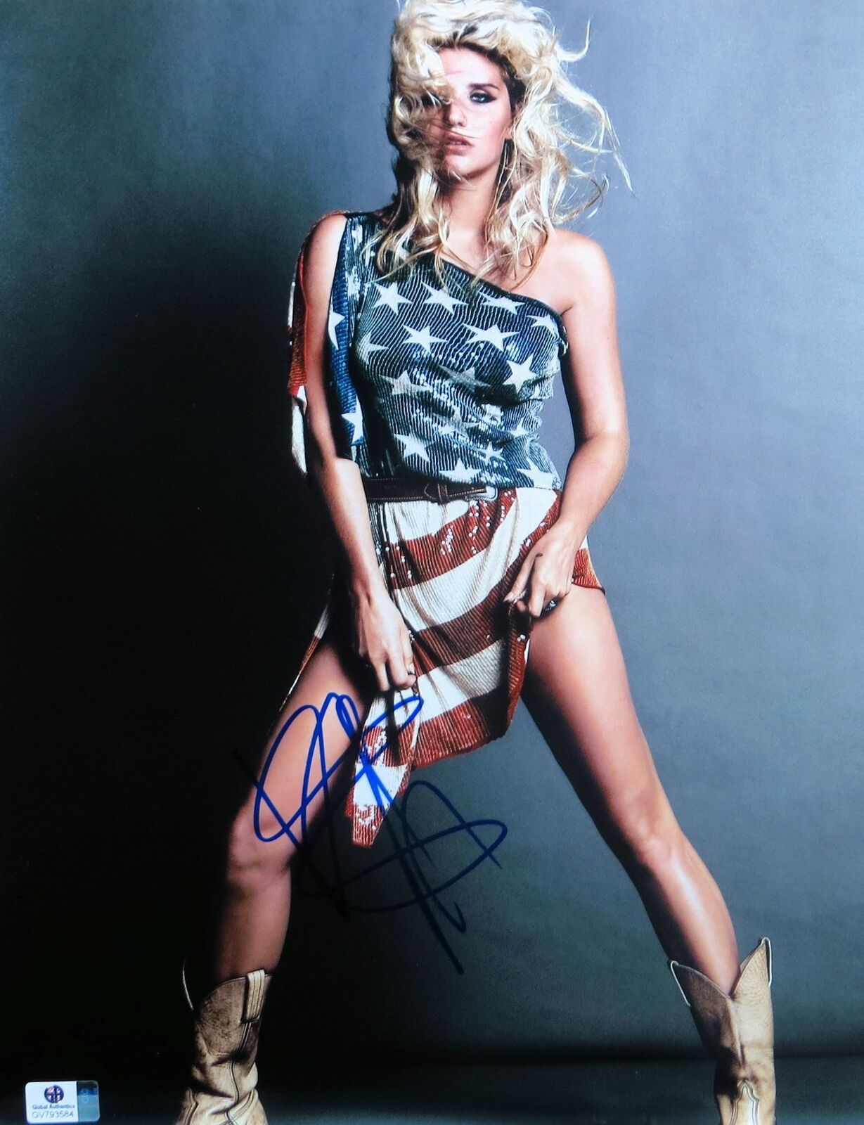 Kesha Signed Autographed 11X14 Photo Poster painting Ke$ha USA Flag Dress GV793584