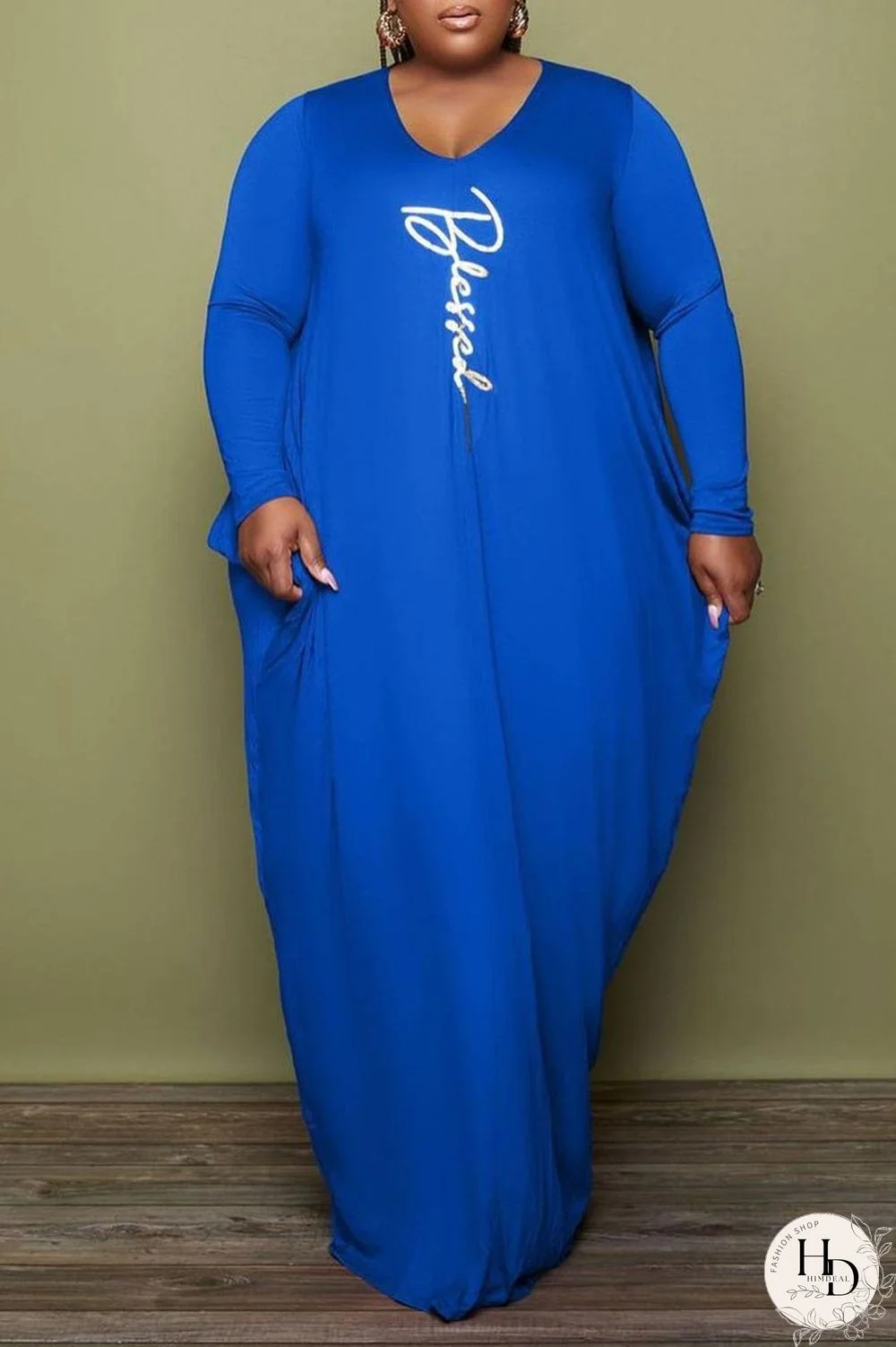 Black Casual Print Patchwork Fold O Neck Long Sleeve Plus Size Dresses