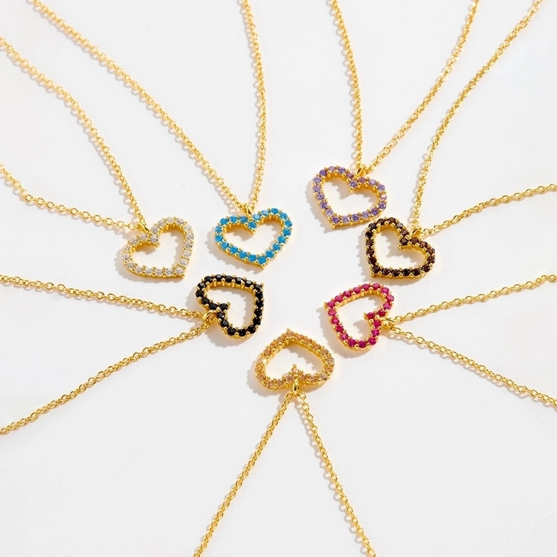 925 Sterling Silver Zircon Inlay Heart Shape Pendant Necklace